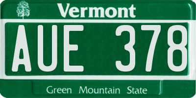 VT license plate AUE378