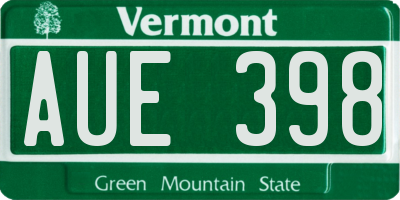 VT license plate AUE398