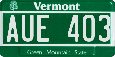 VT license plate AUE403