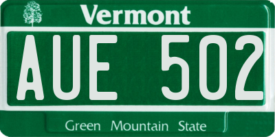 VT license plate AUE502