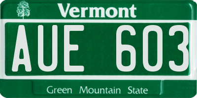 VT license plate AUE603