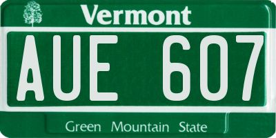 VT license plate AUE607