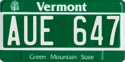 VT license plate AUE647