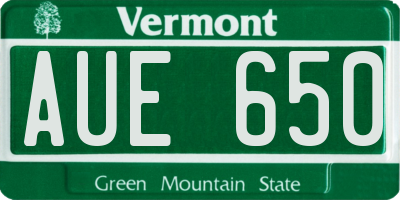 VT license plate AUE650