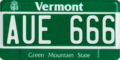 VT license plate AUE666