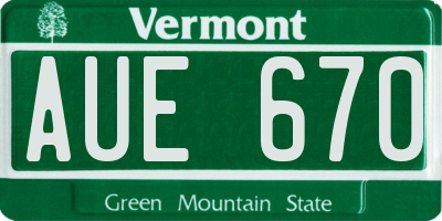 VT license plate AUE670