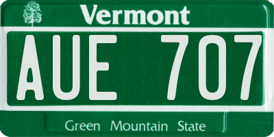 VT license plate AUE707