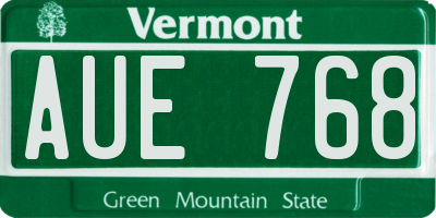 VT license plate AUE768