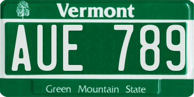 VT license plate AUE789