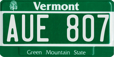 VT license plate AUE807