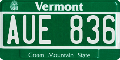 VT license plate AUE836