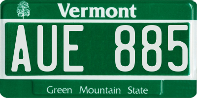 VT license plate AUE885