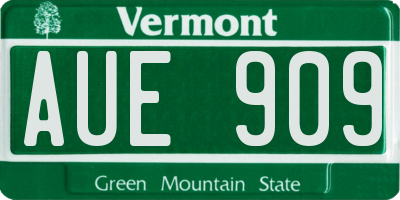VT license plate AUE909