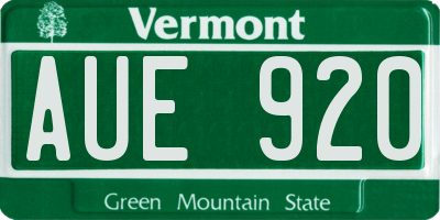 VT license plate AUE920