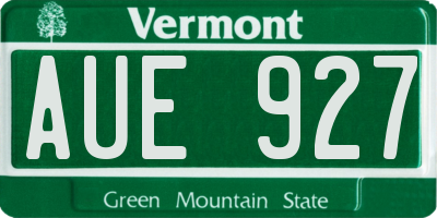 VT license plate AUE927