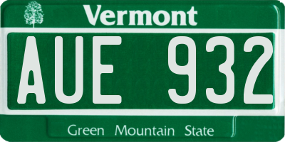 VT license plate AUE932
