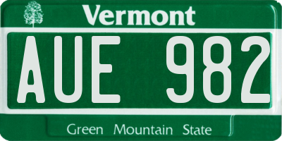 VT license plate AUE982