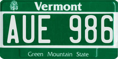 VT license plate AUE986