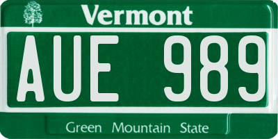 VT license plate AUE989