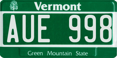VT license plate AUE998