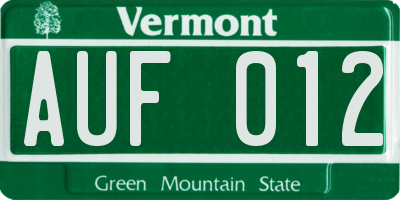 VT license plate AUF012