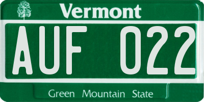 VT license plate AUF022