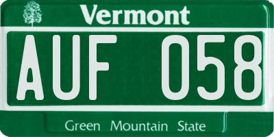 VT license plate AUF058