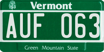 VT license plate AUF063