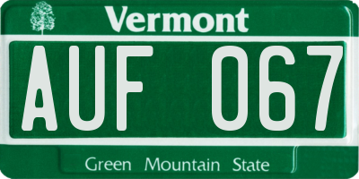 VT license plate AUF067