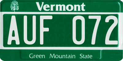 VT license plate AUF072