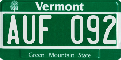 VT license plate AUF092