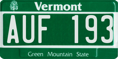 VT license plate AUF193