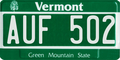 VT license plate AUF502