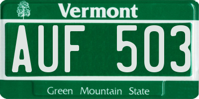 VT license plate AUF503