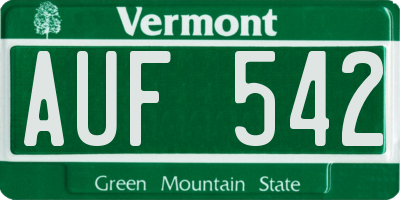 VT license plate AUF542