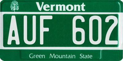 VT license plate AUF602