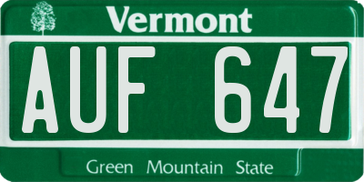 VT license plate AUF647