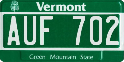 VT license plate AUF702