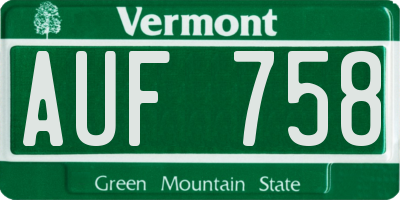 VT license plate AUF758