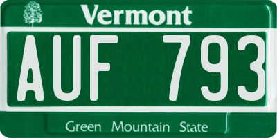 VT license plate AUF793