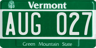 VT license plate AUG027