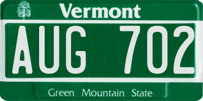 VT license plate AUG702