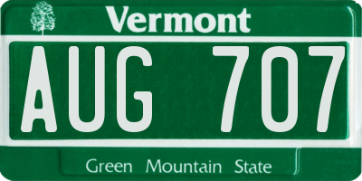 VT license plate AUG707