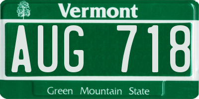 VT license plate AUG718