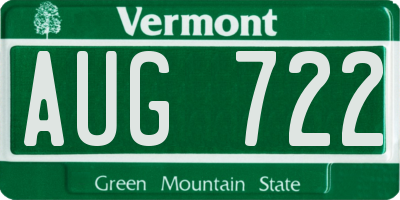 VT license plate AUG722