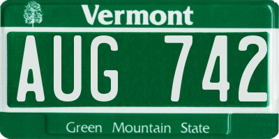 VT license plate AUG742
