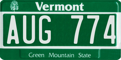 VT license plate AUG774