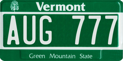 VT license plate AUG777