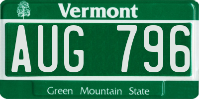 VT license plate AUG796