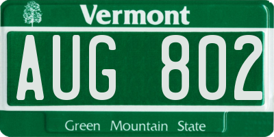 VT license plate AUG802